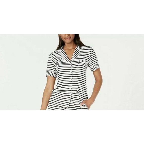 Alfani Other - Alfani Women's Short Sleeve V-Neck Notch Pajama Top Striped White Size M NEW $35